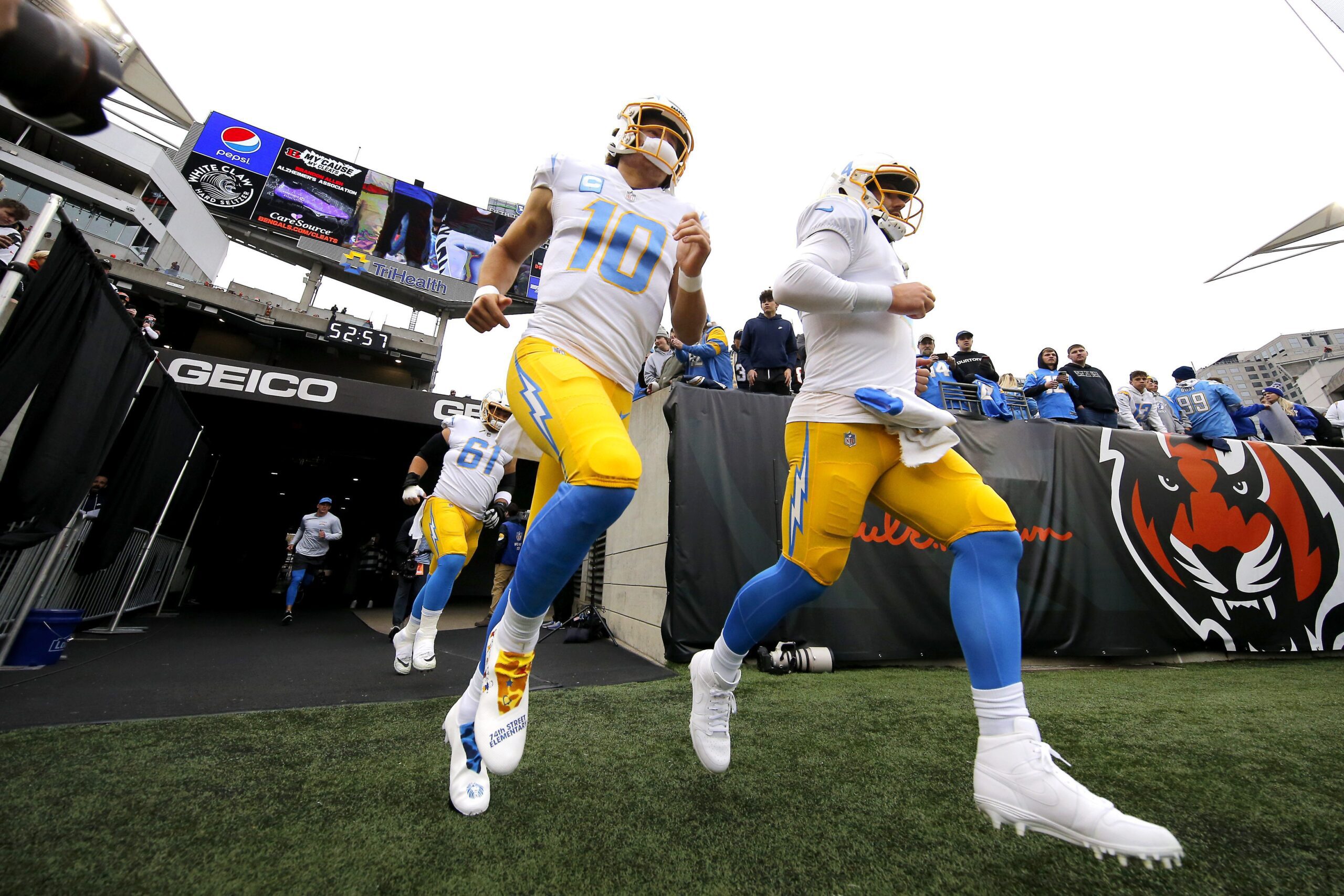 Los Angeles Chargers entering the field running